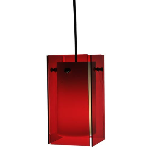 Meyda Lighting Metro 6" Black Mini Pendant Light With Red Quadrato Shade Glass