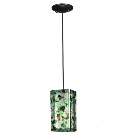 Meyda Lighting Metro 6" Black Parade Mini Pendant Light With Green & Red Quadrato Shade Glass
