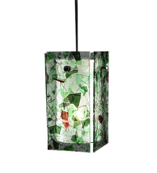 Meyda Lighting Metro 6" Black Parade Mini Pendant Light With Green & Red Quadrato Shade Glass