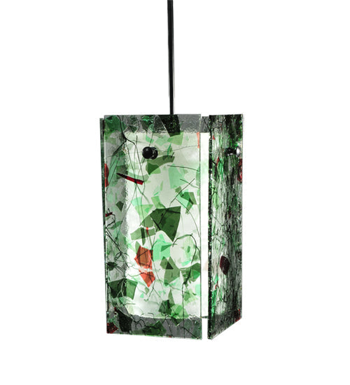 Meyda Lighting Metro 6" Black Parade Mini Pendant Light With Green & Red Quadrato Shade Glass