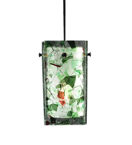 Meyda Lighting Metro 6" Black Parade Mini Pendant Light With Green & Red Quadrato Shade Glass