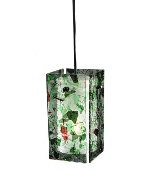 Meyda Lighting Metro 6" Black Parade Mini Pendant Light With Green & Red Quadrato Shade Glass