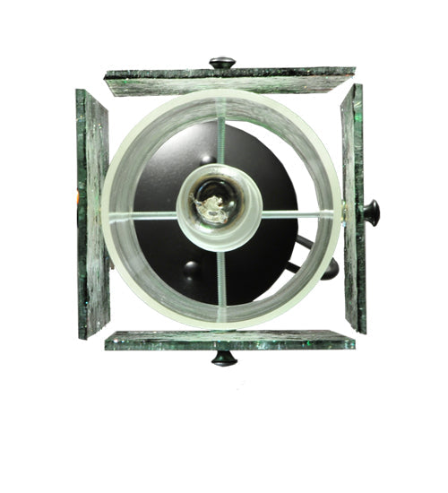 Meyda Lighting Metro 6" Black Parade Mini Pendant Light With Green & Red Quadrato Shade Glass