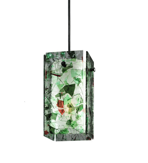 Meyda Lighting Metro 6" Black Parade Mini Pendant Light With Green & Red Quadrato Shade Glass