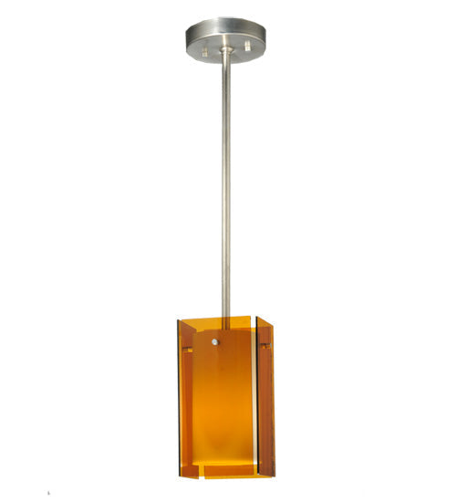 Meyda Lighting Metro 6" Silver Mini Pendant Light With Amber Quadrato Shade Glass