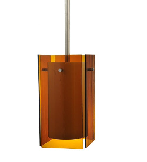 Meyda Lighting Metro 6" Silver Mini Pendant Light With Amber Quadrato Shade Glass