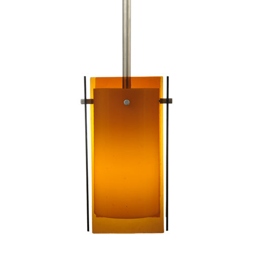 Meyda Lighting Metro 6" Silver Mini Pendant Light With Amber Quadrato Shade Glass