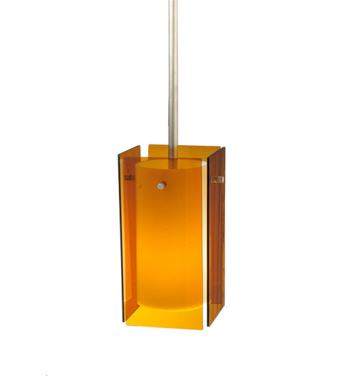 Meyda Lighting Metro 6" Silver Mini Pendant Light With Amber Quadrato Shade Glass