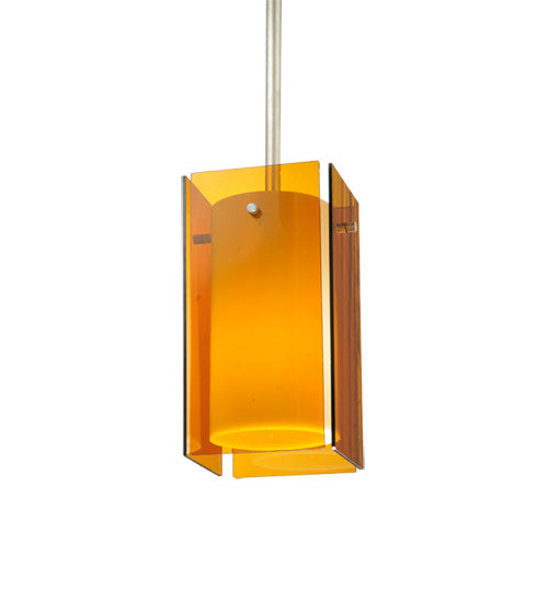 Meyda Lighting Metro 6" Silver Mini Pendant Light With Amber Quadrato Shade Glass