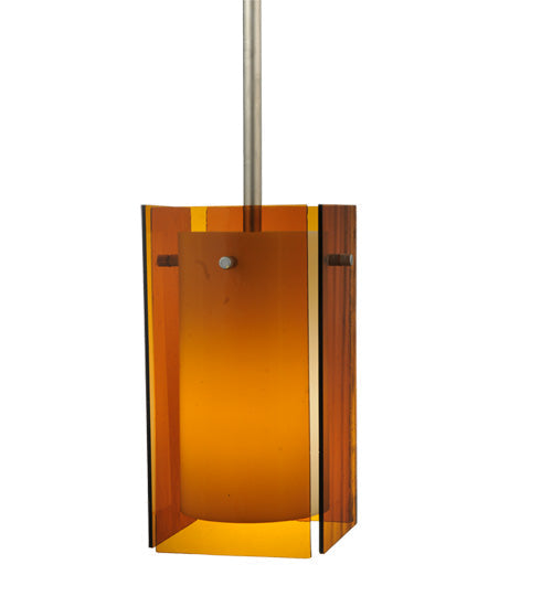 Meyda Lighting Metro 6" Silver Mini Pendant Light With Amber Quadrato Shade Glass