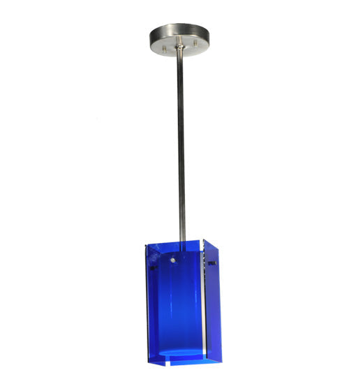 Meyda Lighting Metro 6" Silver Mini Pendant Light With Blue Quadrato Shade Glass