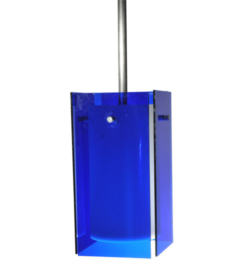 Meyda Lighting Metro 6" Silver Mini Pendant Light With Blue Quadrato Shade Glass