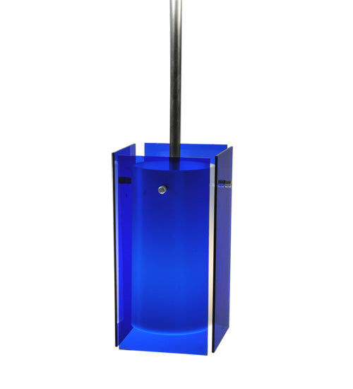 Meyda Lighting Metro 6" Silver Mini Pendant Light With Blue Quadrato Shade Glass