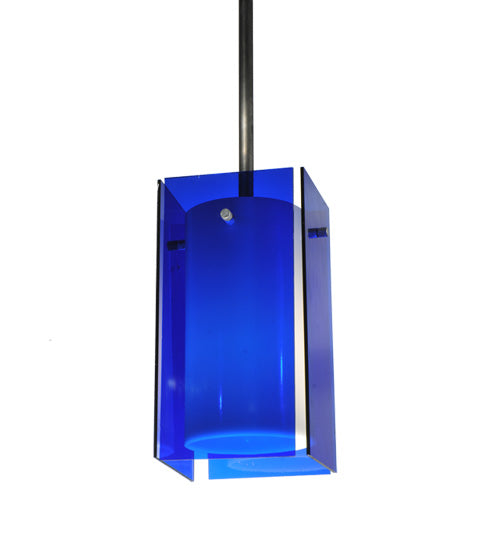 Meyda Lighting Metro 6" Silver Mini Pendant Light With Blue Quadrato Shade Glass
