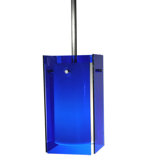 Meyda Lighting Metro 6" Silver Mini Pendant Light With Blue Quadrato Shade Glass