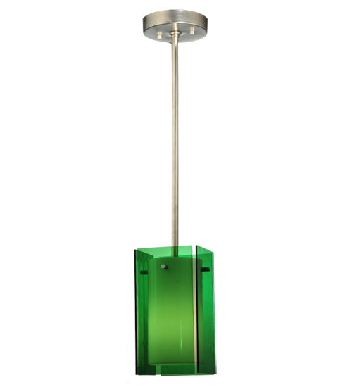 Meyda Lighting Metro 6" Silver Mini Pendant Light With Green Quadrato Shade Glass