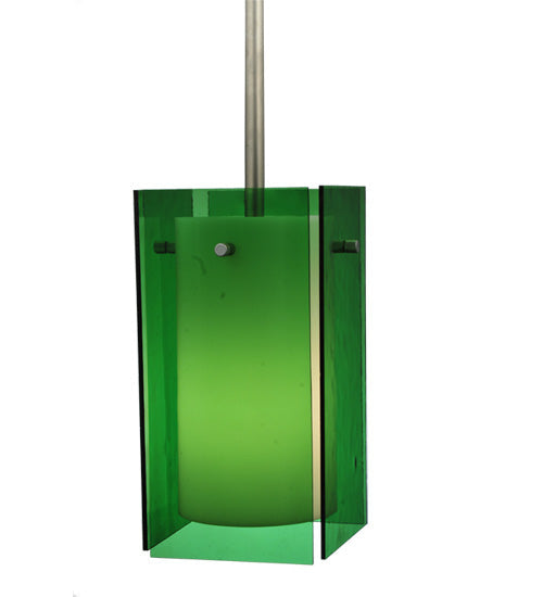 Meyda Lighting Metro 6" Silver Mini Pendant Light With Green Quadrato Shade Glass