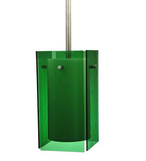 Meyda Lighting Metro 6" Silver Mini Pendant Light With Green Quadrato Shade Glass