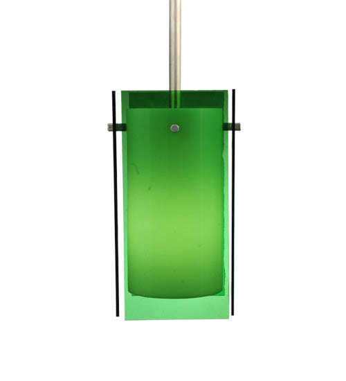 Meyda Lighting Metro 6" Silver Mini Pendant Light With Green Quadrato Shade Glass