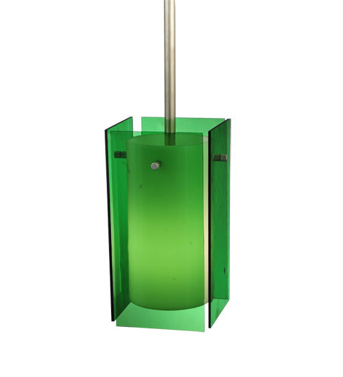 Meyda Lighting Metro 6" Silver Mini Pendant Light With Green Quadrato Shade Glass