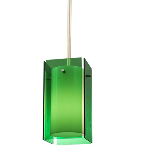 Meyda Lighting Metro 6" Silver Mini Pendant Light With Green Quadrato Shade Glass