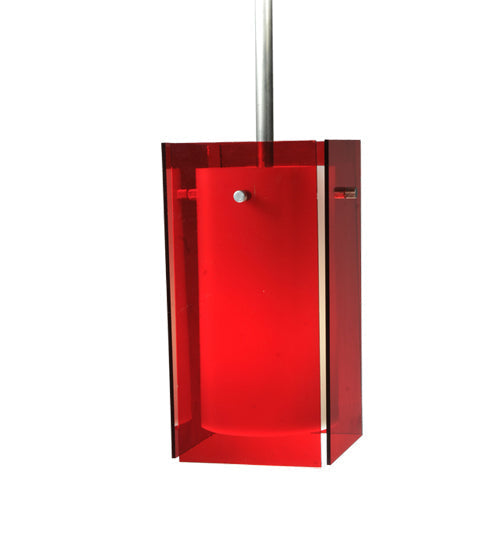 Meyda Lighting Metro 6" Silver Mini Pendant Light With Red Quadrato Shade Glass