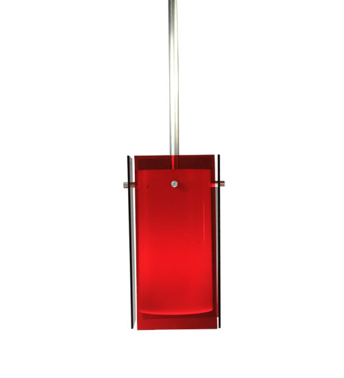 Meyda Lighting Metro 6" Silver Mini Pendant Light With Red Quadrato Shade Glass