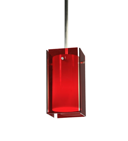 Meyda Lighting Metro 6" Silver Mini Pendant Light With Red Quadrato Shade Glass