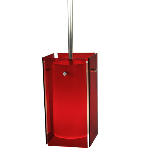 Meyda Lighting Metro 6" Silver Mini Pendant Light With Red Quadrato Shade Glass