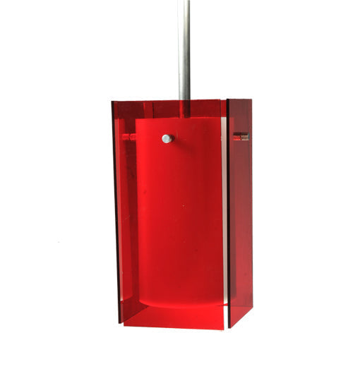 Meyda Lighting Metro 6" Silver Mini Pendant Light With Red Quadrato Shade Glass