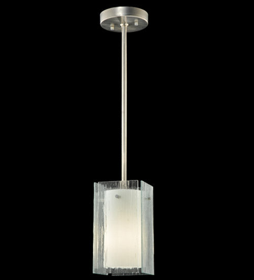 Meyda Lighting Metro 6" Silver Mini Pendant Light With White & Clear Quadrato Shade Glass