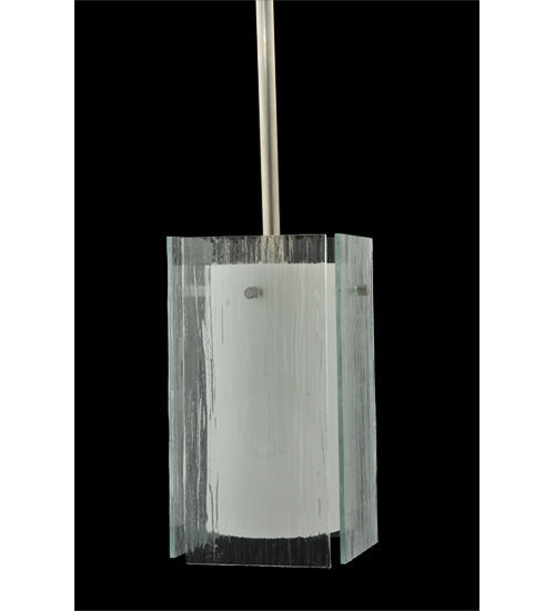 Meyda Lighting Metro 6" Silver Mini Pendant Light With White & Clear Quadrato Shade Glass