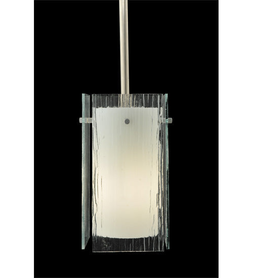 Meyda Lighting Metro 6" Silver Mini Pendant Light With White & Clear Quadrato Shade Glass