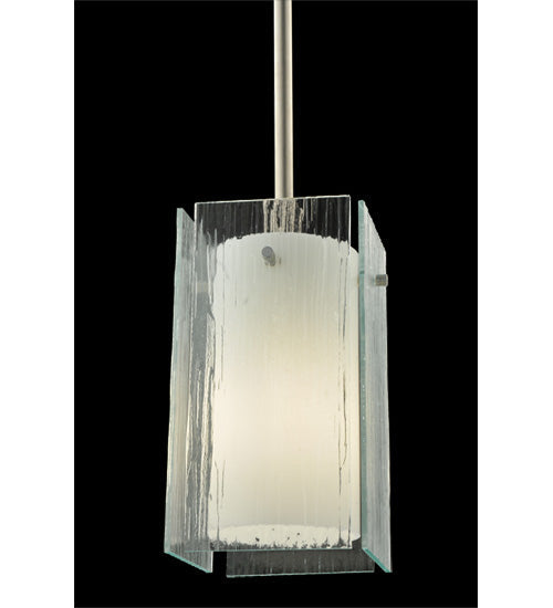 Meyda Lighting Metro 6" Silver Mini Pendant Light With White & Clear Quadrato Shade Glass