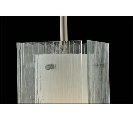 Meyda Lighting Metro 6" Silver Mini Pendant Light With White & Clear Quadrato Shade Glass