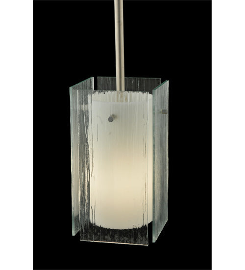 Meyda Lighting Metro 6" Silver Mini Pendant Light With White & Clear Quadrato Shade Glass