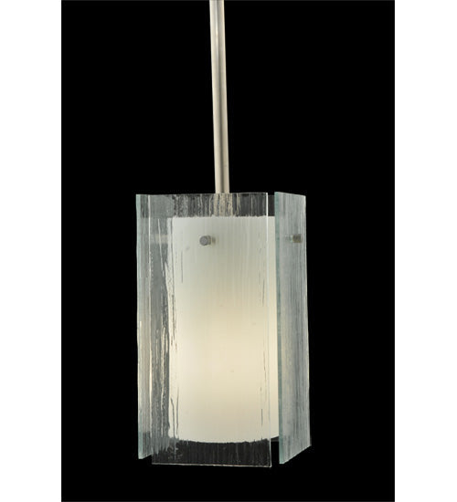 Meyda Lighting Metro 6" Silver Mini Pendant Light With White & Clear Quadrato Shade Glass
