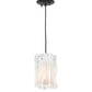 Meyda Lighting Metro 6" Textured Black Blanco Swirl Quadrato Mini Pendant Light With White & Clear Shade Glass