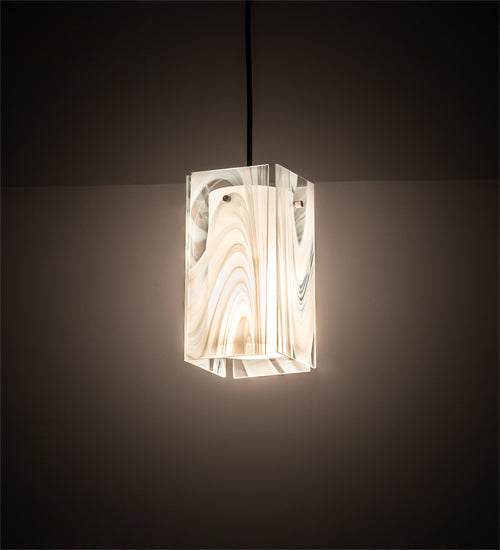 Meyda Lighting Metro 6" Textured Black Blanco Swirl Quadrato Mini Pendant Light With White & Clear Shade Glass