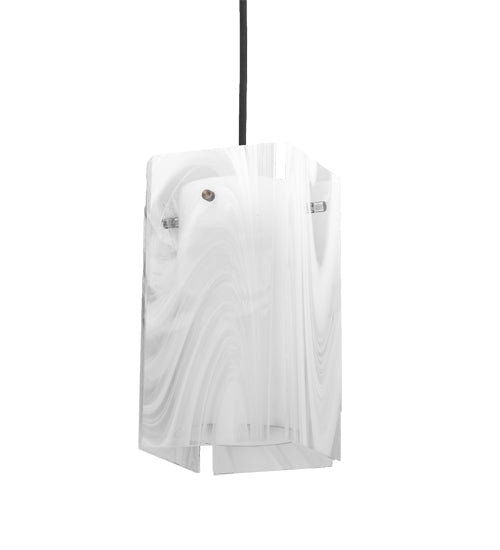 Meyda Lighting Metro 6" Textured Black Blanco Swirl Quadrato Mini Pendant Light With White & Clear Shade Glass