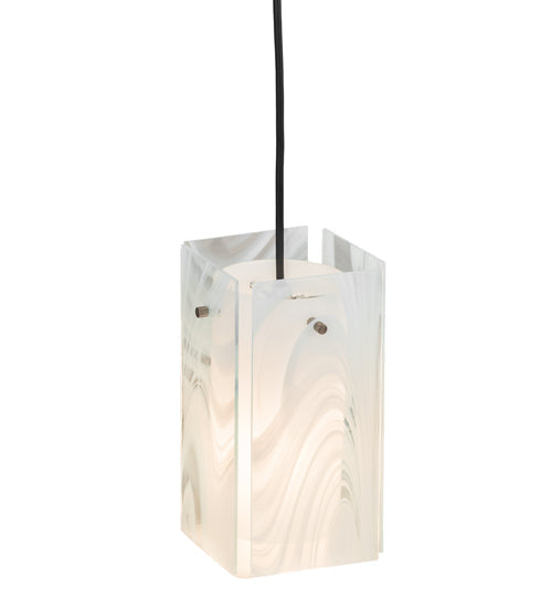 Meyda Lighting Metro 6" Textured Black Blanco Swirl Quadrato Mini Pendant Light With White & Clear Shade Glass