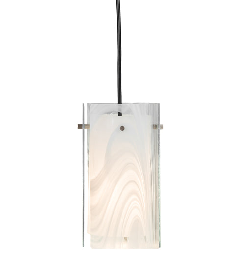 Meyda Lighting Metro 6" Textured Black Blanco Swirl Quadrato Mini Pendant Light With White & Clear Shade Glass