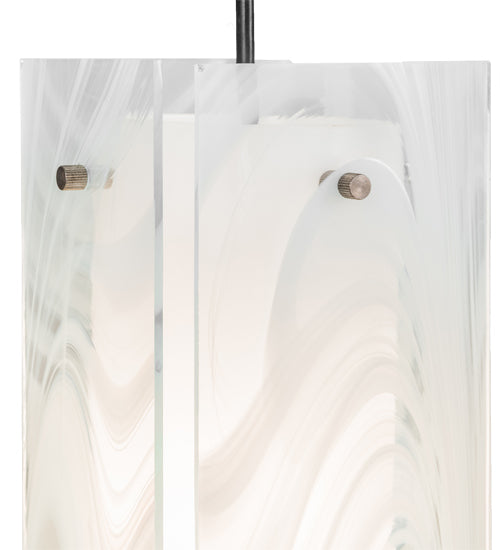 Meyda Lighting Metro 6" Textured Black Blanco Swirl Quadrato Mini Pendant Light With White & Clear Shade Glass