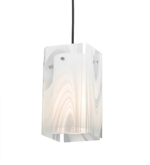 Meyda Lighting Metro 6" Textured Black Blanco Swirl Quadrato Mini Pendant Light With White & Clear Shade Glass