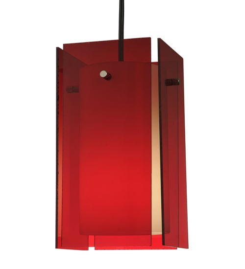 Meyda Lighting Metro 6"Sq Black Mini Pendant Light With Transparent Red Idalight Quadrato Shade Glass
