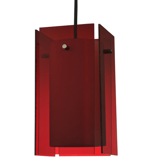 Meyda Lighting Metro 6"Sq Black Mini Pendant Light With Transparent Red Idalight Quadrato Shade Glass