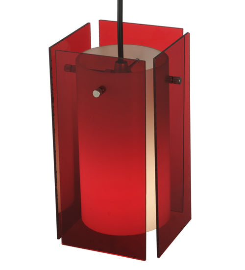 Meyda Lighting Metro 6"Sq Black Mini Pendant Light With Transparent Red Idalight Quadrato Shade Glass