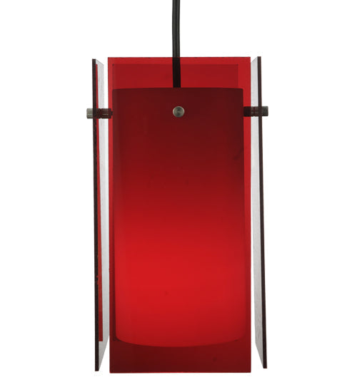 Meyda Lighting Metro 6"Sq Black Mini Pendant Light With Transparent Red Idalight Quadrato Shade Glass