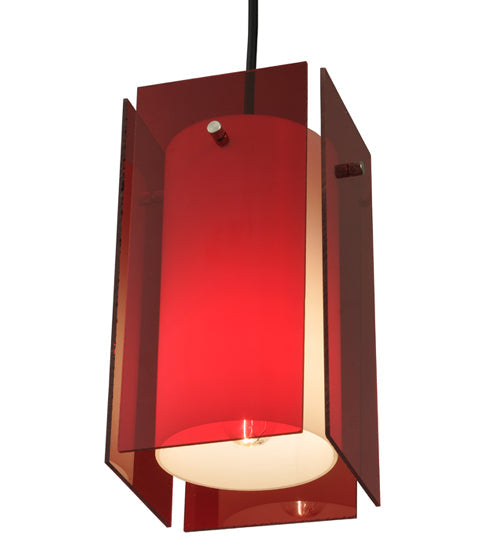 Meyda Lighting Metro 6"Sq Black Mini Pendant Light With Transparent Red Idalight Quadrato Shade Glass