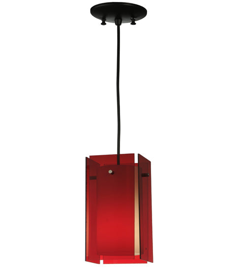 Meyda Lighting Metro 6"Sq Black Mini Pendant Light With Transparent Red Idalight Quadrato Shade Glass